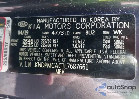 2020 Kia Sportage Lx из США, поврежденный, VIN KNDPMCAC1L7687661